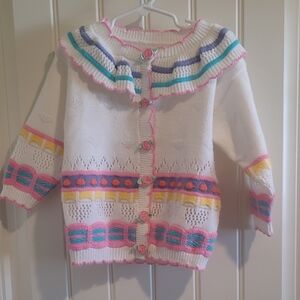 Vintage Colorful Knit Toddler Cardigan Rose Buttons